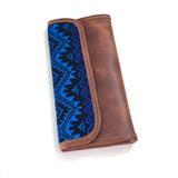 Guatemalan Leather Trifold Wallet, Embroidered Mayan Design Wallet With Check Book Slit