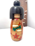 Handmade Japanese Kokeshi Wooden Doll, Burnt Wood Design, 9.5"