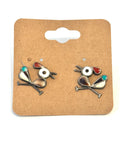 Vintage Zuni Roadrunner Sterling Silver And Multi-Stone Inlay Earrings