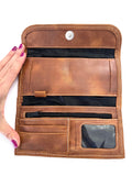 Guatemalan Leather Trifold Wallet, Embroidered Mayan Design Wallet With Check Book Slit