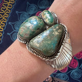 Vintage Native American Sterling Silver & Royston Turquoise Cuff Bracelet (B027)