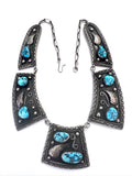 Vintage Navajo/ Native American Sterling Silver & Turquoise Bib Collar Necklace (N006)