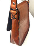 Vintage Leather Crossbody Bag, Southwestern Style, Woven Textile Leather Purse