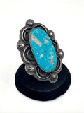 Sz 7.25  Huge Sterling Silver & Turquoise Ring By Navajo Artist Chimney Butte, 31 Grams