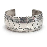 Vintage Southwestern Solid Sterling Silver Pattern Stamped Cuff Bracelet (B050)