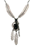 Vintage Navajo Sterling Silver & Onyx Feather Necklace, By S. A. ARVISO (N037)