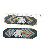 Unisex Leather Beaded Wide Cuff Bracelet / Bead Work, Eagle Design