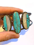 Norman Lee Vintage Navajo Turquoise & MOP  Inlay Sterling Silver Bracelet/ Cuff B020