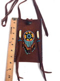 Small Handmade Medicine Leather Bag with Seed Bead Work