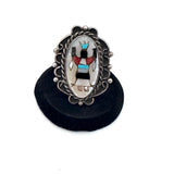 Vintage Sterling Silver Kachina Dancer Ring, Mother of Pearl Inlay, Size 7.25