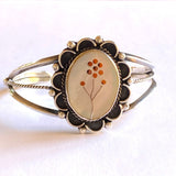 Native American Sterling & Mother of Pearl Inlay Cuff Bracelet, 37 Grams, Southwestern Jewelry B016