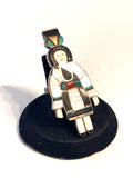 Vintage Native American Zuni Madeline Beyuka Sterling Silver Maiden Multi Stone Inlay Ring, 9 Grams