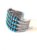 Vtg Zuni Sterling Silver 4 Rows Turquoise Snake Eye Petit Point Cuff Bracelet