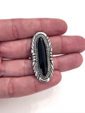 Vintage  Sterling Navajo Black Onyx Elongated Ring Size 7 (A059)