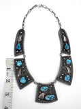 Vintage Navajo/ Native American Sterling Silver & Turquoise Bib Collar Necklace (N006)