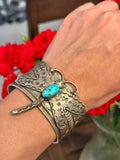 Navajo Bobby Johnson Heavy Sterling Silver & Turquoise Cuff Bracelet, Dragonfly Design