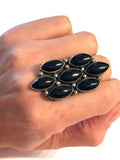 Apache Silversmith Darrel Victor Sterling Silver & Onyx Cluster Ring Size 9