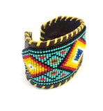 Unisex Leather Beaded Wide Cuff Bracelet / Bead Work Design