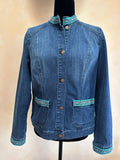 Embellished Denim Jacket, Tribal Boho Jean Jacket, Size Medium