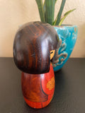 Japanese Kokeshi Wooden Doll, Flower Design Kimono