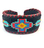 Unisex Leather Beaded Wide Cuff Bracelet / Bead Work Design