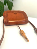 Vintage Boho Hand Tooled Leather Crossbody Bag/ Adjustable Strap