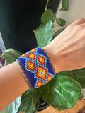 Unisex Leather Beaded Wide Cuff Bracelet / Bead Work Design