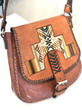 Vintage Leather Crossbody Bag, Southwestern Style, Woven Textile Leather Purse