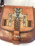 Vintage Leather Crossbody Bag, Southwestern Style, Woven Textile Leather Purse