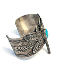 Navajo Bobby Johnson Heavy Sterling Silver & Turquoise Cuff Bracelet, Dragonfly Design