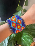 Unisex Leather Beaded Wide Cuff Bracelet / Bead Work Design