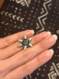 Vintage Sterling Silver, Turquoise, & Onyx Detailed Turtle Ring, Size 4.5