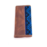 Guatemalan Leather Trifold Wallet, Embroidered Mayan Design Wallet With Check Book Slit