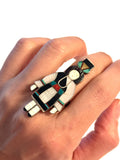 Vintage Native American Zuni Madeline Beyuka Sterling Silver Maiden Multi Stone Inlay Ring, 9 Grams