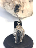 Navajo Sterling and Onyx Slave Bracelet, Ring Size 8.5