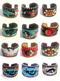 Unisex Leather Beaded Wide Cuff Bracelet / Bead Work Design