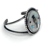 Vintage Zuni Native American Sterling Silver Mother of Pearl Cuff Bracelet, 26 Grams B039