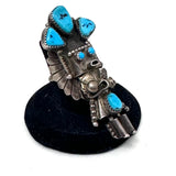 Vintage Navajo Kachina Turquoise Sterling Silver Ring, Size 8.5
