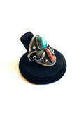 Size 8.5 Old Pawn Navajo 2 Stone Natural  Coral & Turquoise Sterling Men's Ring A031