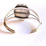Native American Sterling & Mother of Pearl Inlay Cuff Bracelet, 37 Grams, Southwestern Jewelry B016