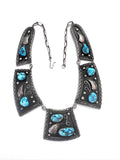 Vintage Navajo/ Native American Sterling Silver & Turquoise Bib Collar Necklace (N006)