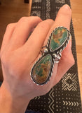 Size 7 Vintage Navajo Sterling Silver & Royston Turquoise Double Gemstone Ring