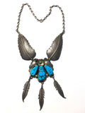 Intricate Vintage Navajo Sterling Silver Turquoise Necklace 18 Inches 44 Grams N008