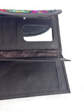 Leather Trifold Wallet, Embroidered Design Wallet With Check Book Slit