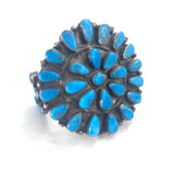 Vintage Native American Solid Sterling Silver & Turquoise Cluster Bracelet Cuff 111 Grams (B063)