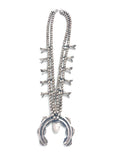 Vintage Navajo Sterling Silver & Morenci Turquoise Squash Blossom Necklace, 205 Grams (N041)