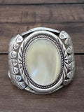 Vintage Sterling Silver & Mother of Pearl Solid Cuff Bracelet, 57 Grams, Navajo Bracelet