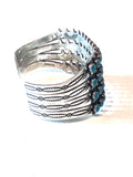 Vtg Zuni Sterling Silver 4 Rows Turquoise Snake Eye Petit Point Cuff Bracelet
