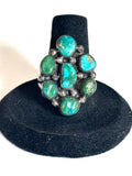 Sz 8.25 Vintage Sterling Silver &  Royston Turquoise Cluster Ring (A011)