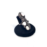 Vintage Sterling Silver Feather & Mother Of Pearl Ring, Elongated Design, Size 7 (A046)